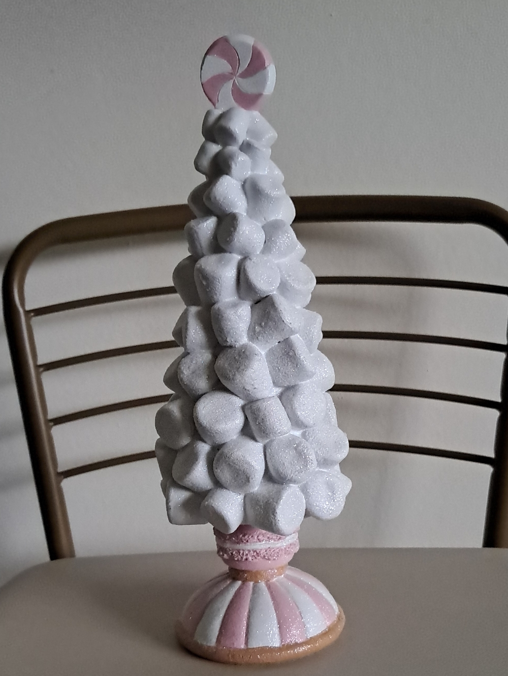 Pink and White Glitter Marshmallow Tree Decorative Accent